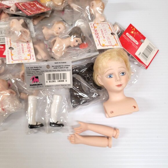 Porcelain Doll Body Parts Lot 45 Legs Heads Arms Crafts New Old Stock Santa - Picture 6 of 10
